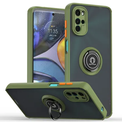 Obrázek produktu pro Pouzdro pro Motorola Moto G22 matné průsvitné TPU pouzdro s prstencovým držákem a stojánkem Armádní zelená