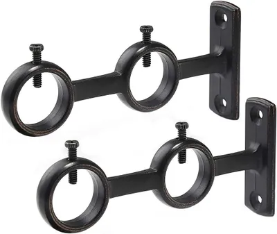 Produktbild von Gardinenstangenhalter, 2 Stück, Doppel-Gardinenstangenhalter, Doppelstangenhalterungen, Haken für Wohnzimmer, Schlafzimmer, Gardinenstangen, Gardinens