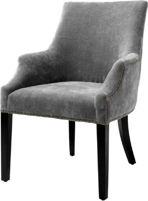 Produktbild von Casa Padrino Luxus Esszimmerstuhl mit Armlehnen Grau / Schwarz / Antik Messingfarben 60 x 71 x H. 92 cm - Esszimmermöbel