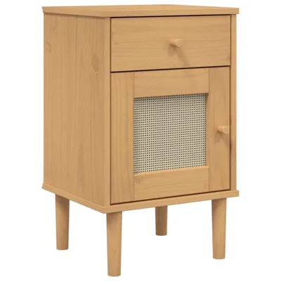 Produktbild von Nachttisch SENJA Rattan-Look Braun 40x35x65cm Massivholz Kiefer