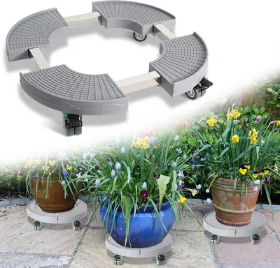 Immagine prodotto di Jayseuw carrello per piante rotondo Ø 38-54 cm carrello per piante da esterno carrello per fiori regolabile carrello per piante a tavola rotante fino a 200 kg grigio