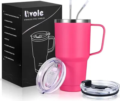 Obrázok produktu pre Termohrnček Livole 30oz rose red so slamkou, rukoväťou a držadlom