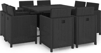 Produktbild von 9-tlg. Garten-Essgruppe mit Auflagen Poly Rattan Schwarz