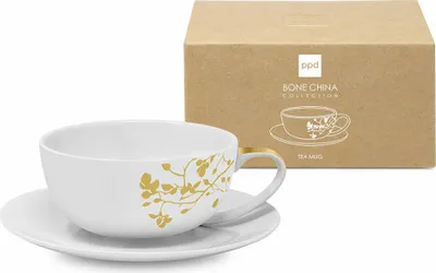 Produktbild von PPD Pure Branch gold Bone China T-Mug, mit Untertasse, Tasse, Becher, Kaffeebecher, Teetasse, Bone China, 350 ml, 163702458