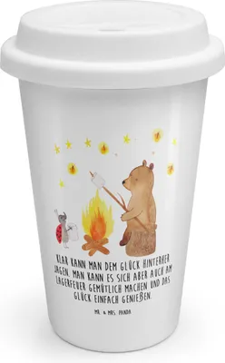 Produktbild von Mr. & Mrs. Panda Kaffeebecher To Go Bär & Marienkäfer Lagerfeuer - Weiß - Geschenk, Teddy, Isolierbecher, Coffee Becher, Thermobecher, ToGo