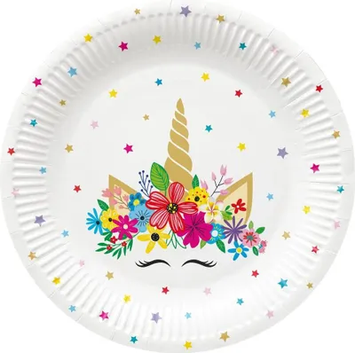 Produktbild von Runde Pappteller „Einhornparty“, 23 cm, 8 Stück