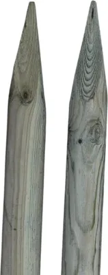 Produktbild von TIMBERMIK ⌀ 8cm 2-Pack Spitze Holzpalisaden Länge: 240 cm Imprägniert Olivgrün Holzpfähle Garten Palisade Holz Baumpfahl Zaunpfosten