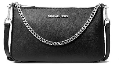 Produktbild von Michael Kors Jet Set Umhängetasche mit Kette, mittelgroß, Saffiano-Leder, silber