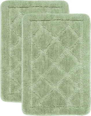 Produktbild von Badematten Set - 2-Teilig - 40x60 cm - Grün - Weiche Badvorleger - Rutschfest - Waschbar - Saugfähige Badematten