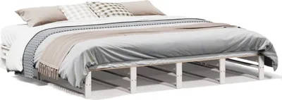 Zdjęcie produktu dla Maison Exclusive - Łóżko bez materaca, białe, 200x200 cm, lite drewno sosnowe