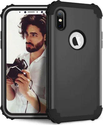Produktbild von iPhone XS / X Hülle, LaimTop Heavy Duty 3 in 1 Hybrid Hart PC Flexibel TPU Silikon Stossfest Kratzfest Tasche Schutzhülle für iPhone XS / iPhone X Schwarz