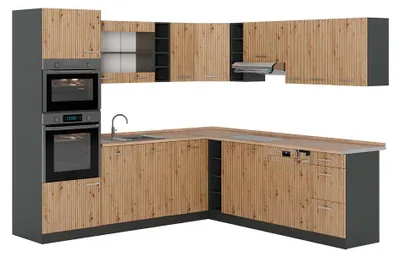 Image de Cuisine en angle Vicco R-Line Chêne Artisan/Anthracite 247 x 237 cm, PT Chêne, Model 48968