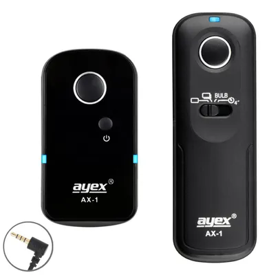 Produktbild von ayex AX-1 Funk-Fernauslöser kompatibel mit Nikon DC3 kabelloser Kameraauslöser mit 100 m Reichweite 2,4 GHz Bulb Serienbild 3,5 mm TRRS