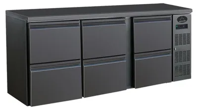 Produktbild von Gastro Barkühler | Barkühlschrank | Flaschenkühltisch | Schwarz | 6 Schubladen | 537 Liter | 0 bis +10 °C