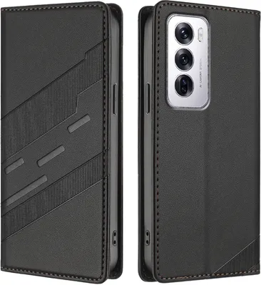 Image de Etui pour Oppo Reno12, étui en cuirPolyuréthaneavec fente pour carte et fonction stand Schwarz