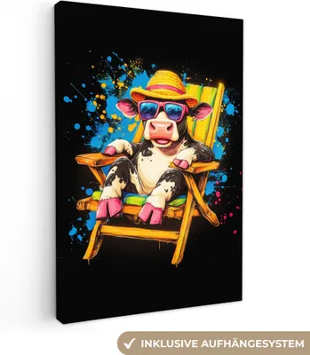 Produktbild von MuchoWow® - Leinwandbilder - Graffiti - Sommer - Kuh - Lustig, Wandbild, Wanddeko Bilder Wohnzimmer, 20x30 cm