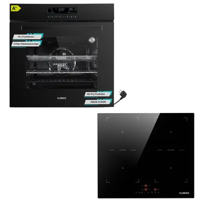 Produktbild von KB ELEMENTS Sparset, Einbauherd Set, Herdset, Induktionskochfeld 60cm, Full Touch Einbaubackofen 60cm, 15 x Funktionen, Air Fry Funktion, A+