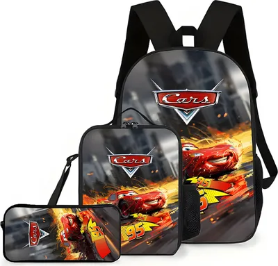 Produktbild von Schulset schwarz 3tlg - Rucksack, Federmäppchen, Umhängetasche - Lightning McQueen