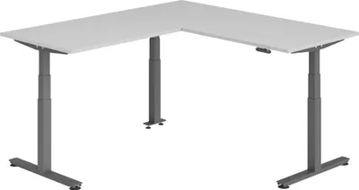 Produktbild von bümö Eckschreibtisch elektrisch höhenverstellbar L-Form - Gestell: Graphit, Nachbildung: Grau, Größe: Eckschreibtisch 180 x 200 cm