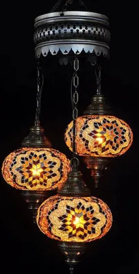 Produktbild von Türkische Hängelampe - Mosaiklampe - Marokkanische Lampe - Authentische Handarbeit - 3 bunte Glaskugeln
