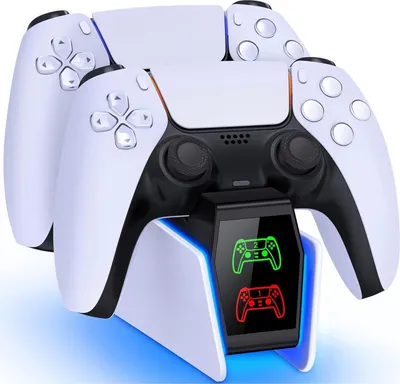 Produktbild von Nabíjecí stanice pro ovladač PS5, nabíjecí stanice pro bezdrátový ovladač Dualsense Wireless/Edge, s 2hodinovým rychlonabíjením a chladným světlem RGB