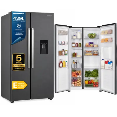 Produktbild von Heinner HSBS-HM439NFINVDGWDE++ Side-by-Side Kühlschrank 439 L, Total No Frost, Wasserspender, Anti-Fingerprint, Anthrazitgrau