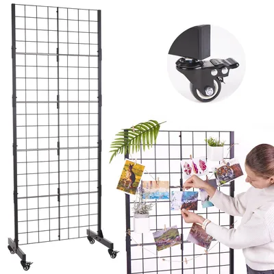 Gitterwand-Displayregal, schwarz, mit Rollen, 63x24x15 Zoll