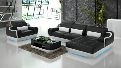 Immagine prodotto di Divano in pelle divano zona giorno divano angolare + poltrona set divano moderno USB 8025E