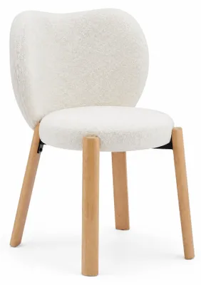 Zdjęcie produktu dla Tapicerowane krzesło w stylu Mid-Century Modern, miękka tkanina typu „baranek” (teddy), oparcie w kształcie serca, konstrukcja bez podłokietników, stelaż z litego drewna; idealne do toaletki, biurka lub sypialni; łatwy montaż; pojedyncza sztuka; kolor biały