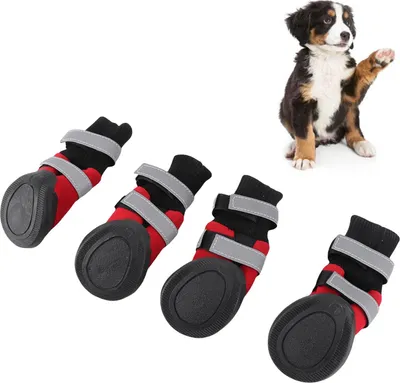 Produktbild von 4er-Set regenfeste Hundeschuhe, rutschfeste Schutzstiefel für große Hunde, rot, Größe L