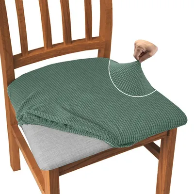 Productafbeelding van Set van 6 stoelhoezen voor eetkamerstoelen, kleur: Matchagrün, jacquard, stretch, antistof, geschikt voor stoelen met een zitting van 36-46 cm