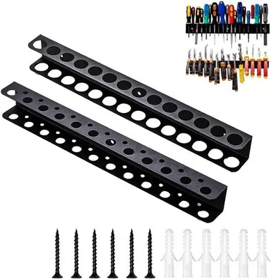 Produktbild von Famanu Werkzeughalter für die Wand - 2 Stück - Metall - mit 14 und 23 Löchern - Halter für Zangen und Schraubendreher - Organizer für Garage und