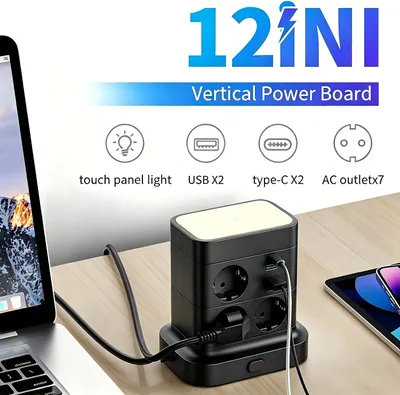 Productafbeelding van Stekkerdoos 7 stopcontacten met USB - Stopcontact met aanraaklicht