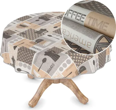 Produktbild von Tischdecke Wachstuch Premium Ornamente Beige Robust Wasserabweisend Rund 120 cm
