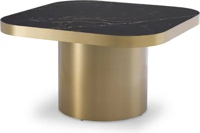 Produktbild von Casa Padrino Luxus Beistelltisch Schwarz / Messingfarben 64 x 64 x H. 37,5 cm - Quadratischer Edelstahl Tisch mit Keramikplatte - Wohnzimmer Möbel - Luxus Möbel