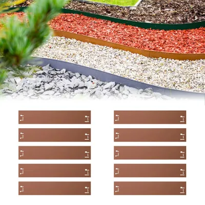 Immagine prodotto di Set di 10 bordure per aiuole 13,5 cm x 120 cm | Aiuole giardino | Cordoli per aiuole, colore: marrone