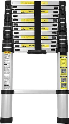 Imagen del producto de Silecomplaza, escalera telescópica de 3,8 metros, escalera de aluminio. Escalera plegable antideslizante, escalera de pie, escalera multiusos. Capacidad de carga: 150 kg / 330 libras. 13 peldaños