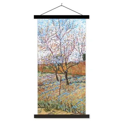 Produktbild von MuchoWow® Textilposter Blühender Pfirsichbaum - Vincent van Gogh 60x120 cm mit schwarzem Rahmen - Magnete