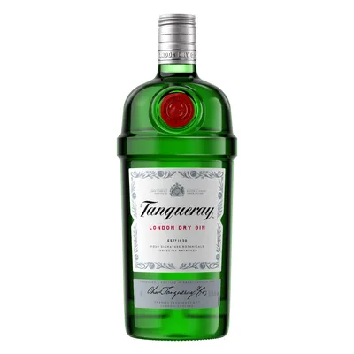 A bottle of Tanqueray London Dry Gin.