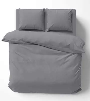 Produktbild von Bettwäsche-Set 240x220 cm Uni anthrazit Doppelbett Bettbezug Renforcé Baumwolle