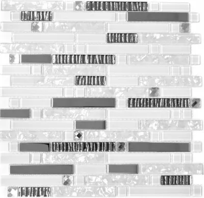 Produktbild von Mosaikfliese Transluzent Edelstahl weiß Verbund Glasmosaik Crystal Stahl weiß Glas MOS67-GV498