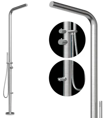 Produktbild von Außendusche Gartendusche Poolfreundlich - Edelstahl 316 - Geburstet - Warm- und Kaltwasseranschluss
