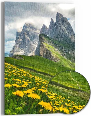 Produktbild von DEQORI Hybrid Leinwand Bild 60x90 cm 'Dolomitenzauber' Wandbild Glas flach modern