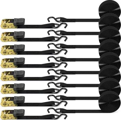 Produktbild von Famanu Ratschengurt 8-teilig, 680 kg, 4,6 m, mit Ratschen-Spanner, schwarz