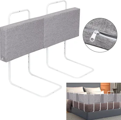 Produktbild von Jayseuw 2X 50cm Bettgitter Kinder Verstellbar Höhenverstellbares Gitterbettgitter Bettfallschutz Kinderbettgitter Baby Für Kleinkinder Oder Senioren Grau