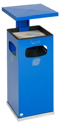 Produktbild von Kombiascher mit verstärktem Schutzdach | 38 Liter, HxBxT 91x39,5x39,5cm | Verzinkter Stahl | Blau