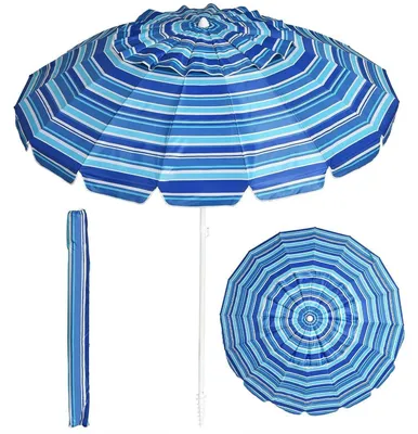 Produktbild von Sonnenschirm knickbar UV 50+ blau 220cm mit Bodenhülse und Schutzhülle