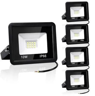 LED-Außenstrahler 5er-Pack, 10 W, kaltweiß, IP66