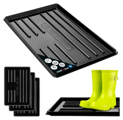 Produktbild von ® 3er Set Schuhabtropfschale - 60 x 40 cm - Abtropfmatte für nasse Schuhe - Schuhablage für Herbst & Winter - Schuhmatte aus Kunststoff - Schuhtablett - Schuhwanne für Flur - Schwarz