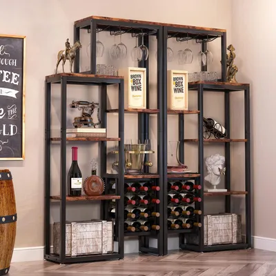 Produktbild von Tribesigns Weinregal Freistehender Boden, 5-stöckiges Weinbäckerregal mit Glashalter & Weinaufbewahrung, industrielles Weinregal Weinbar Schrank